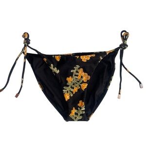 VIX Swimwear Tie Side Bikini Bottom Full Size Medium Black Flower Print